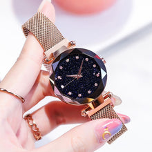 Load image into Gallery viewer, Montre étoile de marque supérieure pour femmes or Rose maille aimant ciel étoilé Quartz montre-bracelet dégradé dames montres-bracelets relogio feminino
